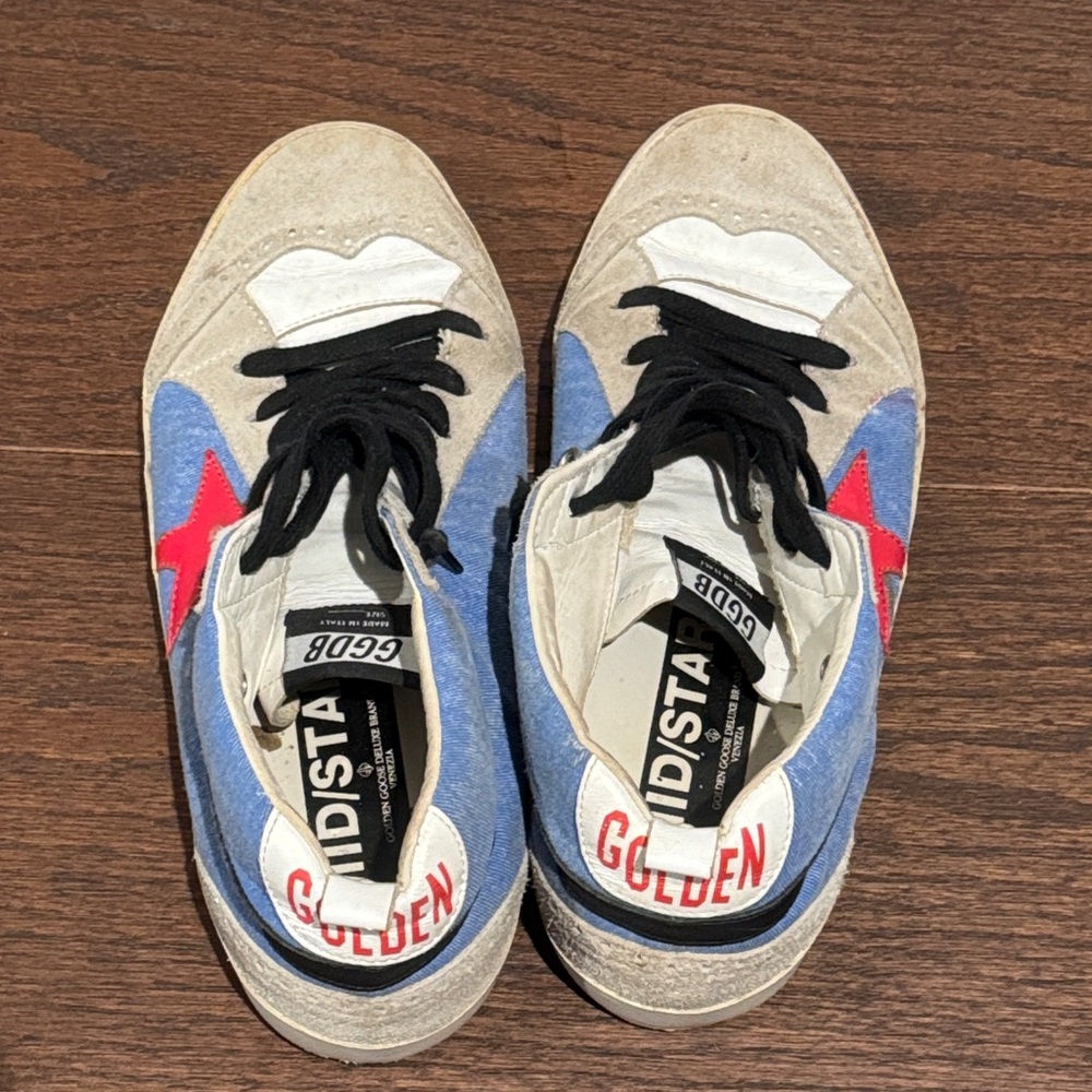 GGDB Golden Goose Women’s Blue Denim & White High-Tops with Red Star Size 41/11 - Picture 5 of 8